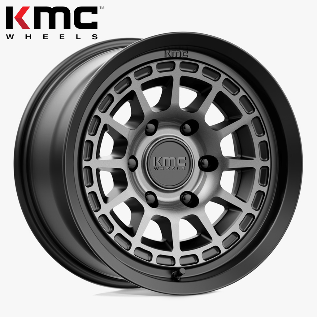 KMC WHEELS SATIN BLACK W/ GRAY TINT 17" (8.5/6X139.7/35) LC300,LX600,Bronco